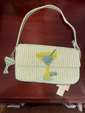 Beaded Light Green Martini Motif Shoulder Bag